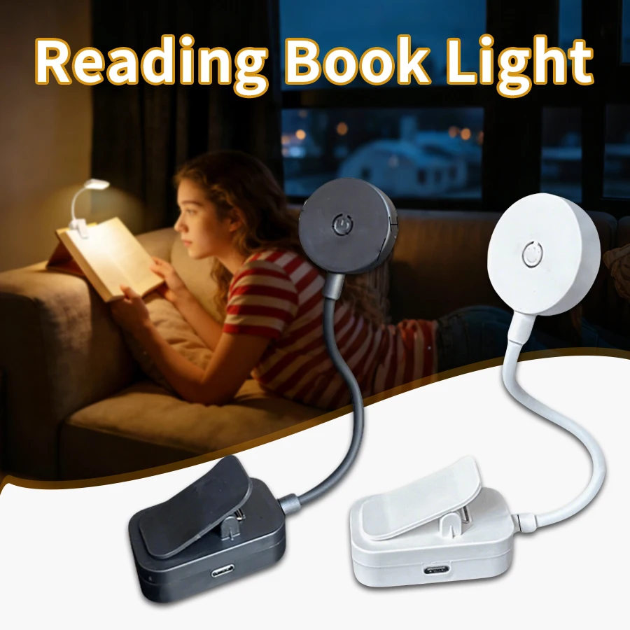 LED Night Light Rechargeable Book Reading Light Lamp for Reading in Bed Eye Caring Adjustable Brightness 3 Color Temperatures