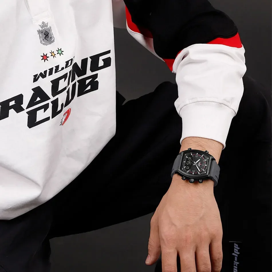 NAVIFORCE NF9242 رجال الأعمال سيليكون حزام ساعة كوارتز الهدايا الرقمية تونيو المزدوج الوقت ساعات المعصم الرياضية