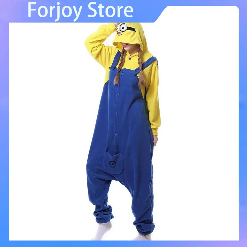 Anime Despicable Me Minions Fleece Pajamas Cartoon Jumpsuit Minions Onesie Sleepwear Adult Home Cute Clothes Christmas Costume