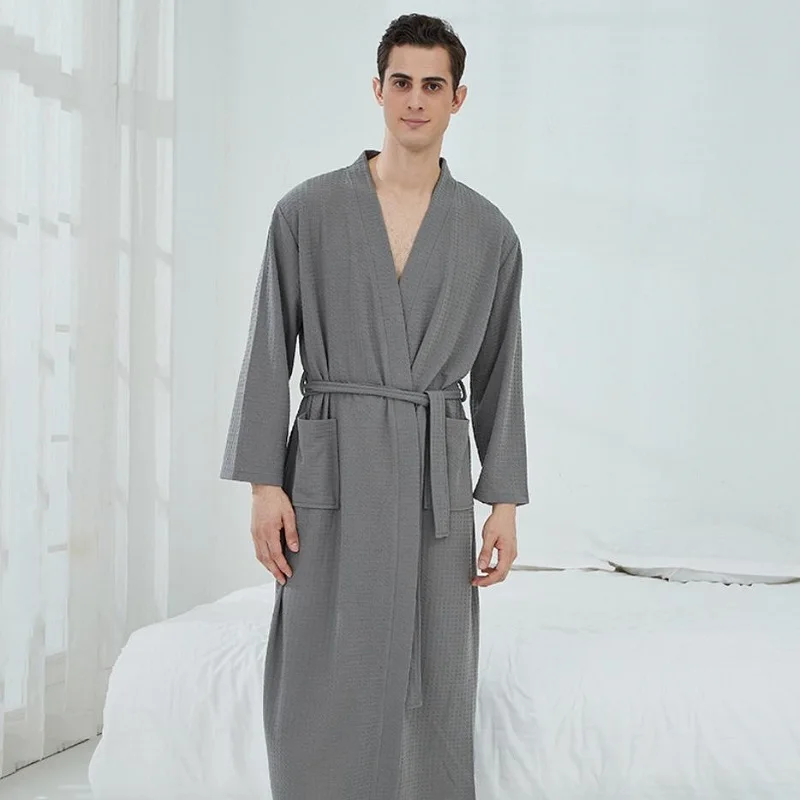 Bademantel für Männer und Frauen, langer saugfähiger Frottee-Bademantel, Kimono, Herren-Handtuch-Bademantel, solide Nachtwäsche, Damen-Morgenmantel