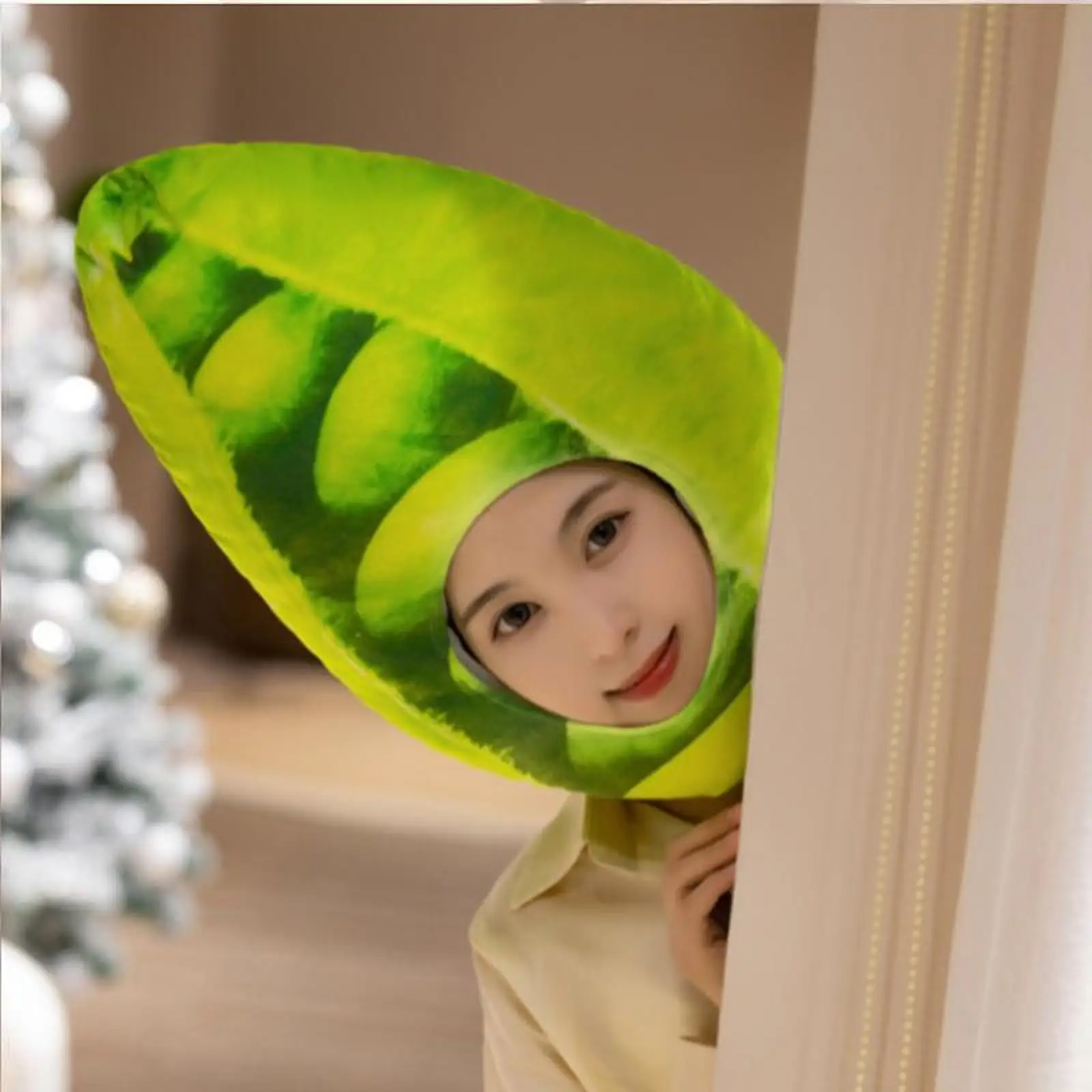 

Cute Vegetable Hat Pea Head Cover Women Men Soft Headgear for Selfie Cosplay