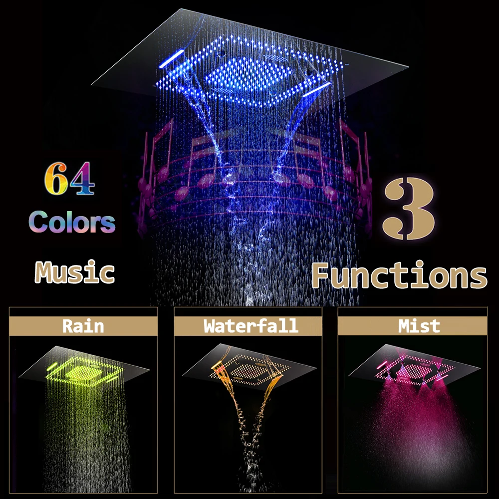 M Boenn 23 ×31 Inch Emotional Appeal Music LED Shower Head Rainfall Bathroom  Embedded Ceiling Large Shower Panel Chrome & Black