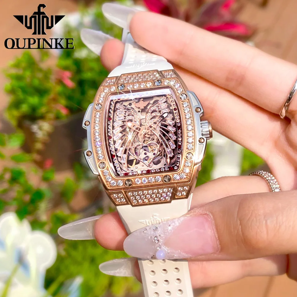 OUPINKE 3225 Automatic Mechanical Watch for Women Fashion Hollow Love Angel Wings Design Elegant Ladies Dress Wristwatch Gifts view 4