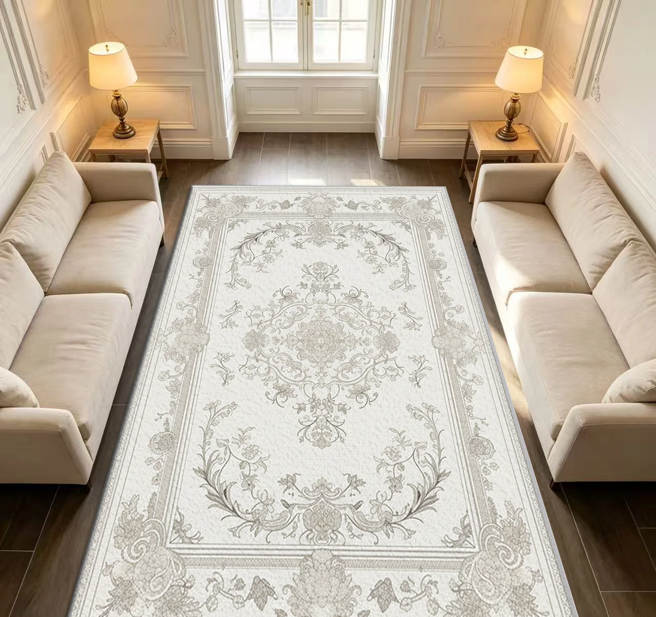Light-One Vintage European Floral Medallion Area Rug Elegant Ornate Border Carpet for Dining Room