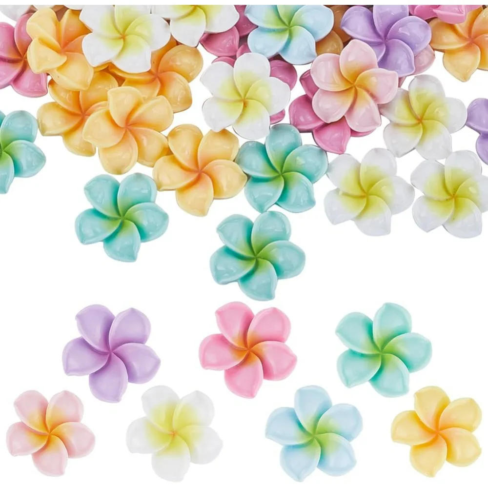 70PCS Flower Cabochons Flatback Plumeria Flower Beads Resin Summer 3D Mini Hawaii Floral Ocean Sea Beach Cabochon for making kit