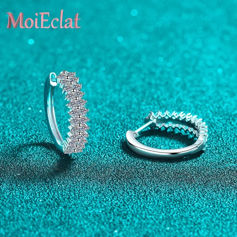 

Элегантные платиновые серьги-кольца Pt950 для женщин, сияющие двухрядные бриллианты 1,2 карата с муассанитом и пряжкой для ушей, свадебные ювелирные украшения