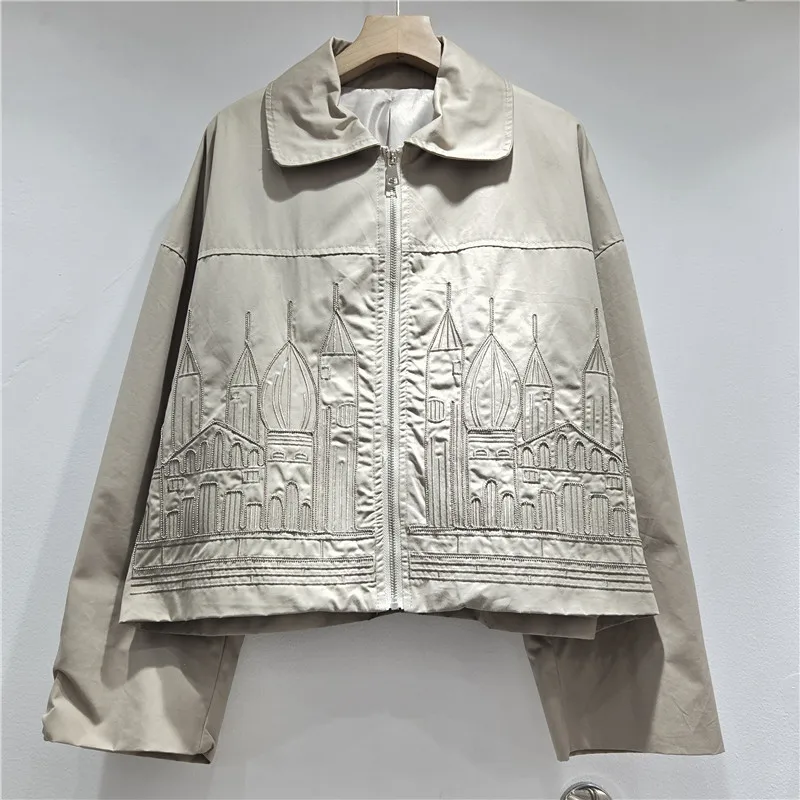 European Style 2026 Autumn New Women Short Biker Jacket Heavy Embroidery Beaded Design Loose Versatile Ladies Outerwear Coat