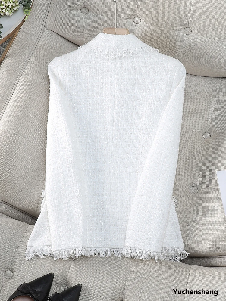 แฟชั่นสีดําสีขาวลายสก๊อตผู้หญิง Blazer สุภาพสตรีหญิงเสื้อแจ็คเก็ตลําลอง