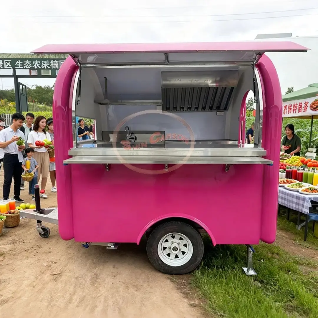 

Pink Fiberglass Mobile Food Truck FRP Catering Trailer with Sink And Storage for Street Business