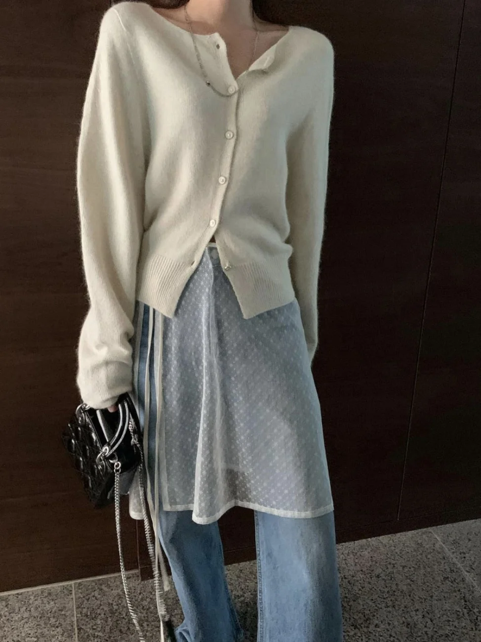 東大門ミーエプロンベースマッチングスカートデニムレースカーテン半透明レーススカートカーテン女性の Faion 春 2025