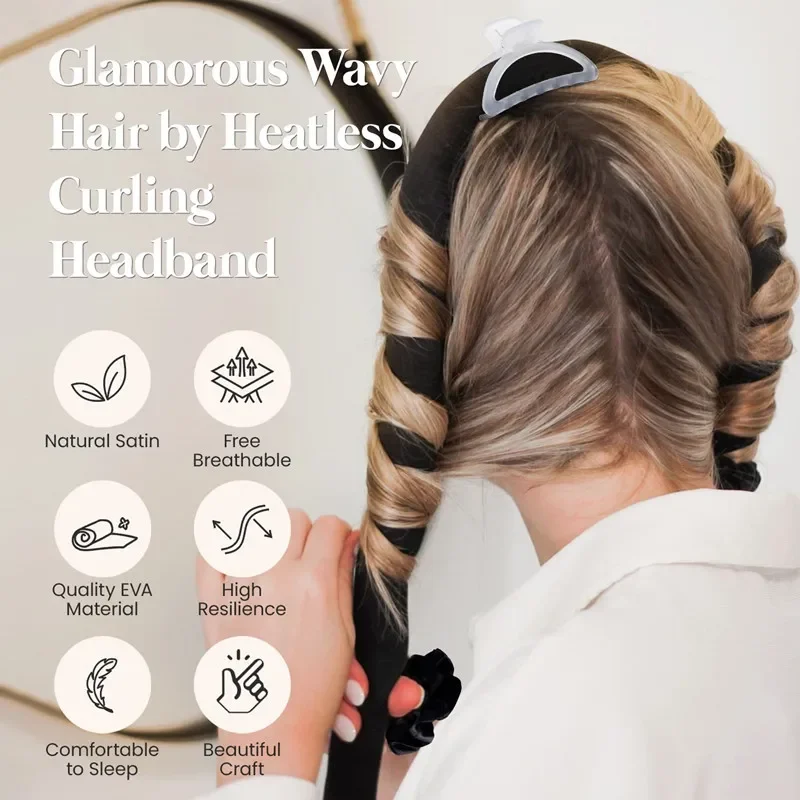 Heatless Curling çubuk kafa bandı hiçbir ısı maşaları bigudiler Scrunchies saç klipleri ile kıvırmak şerit içinde uyku gecede leopar