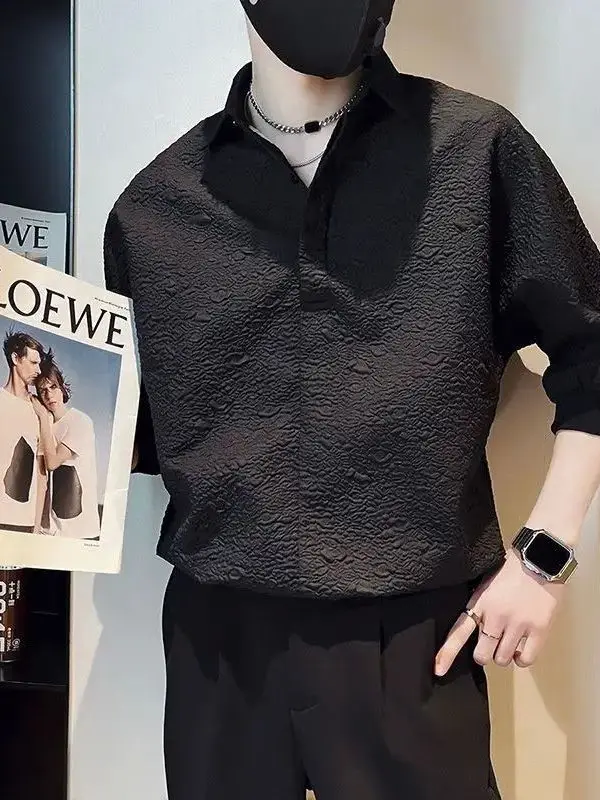 

Loose Seven Quarter Sve irt Summer Thin Stand Fit M Faion Lightweight Casual Busin Sle