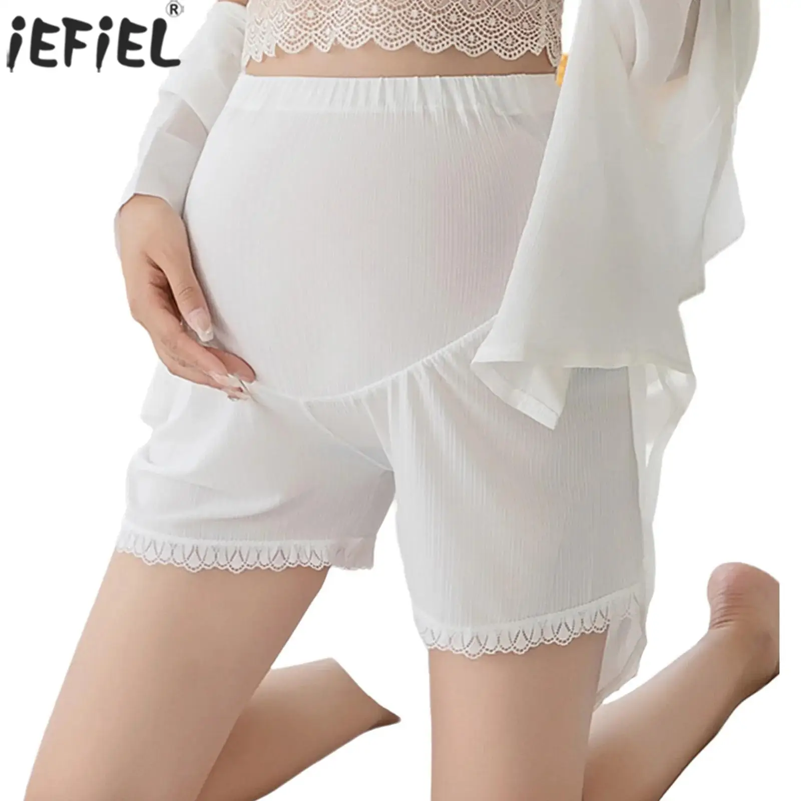 

Maternity Shorts Summer Breathable Loose Solid Color Ice Silk Thin Safety Shorts Pregnant Women Elastic Waistband Short Pants