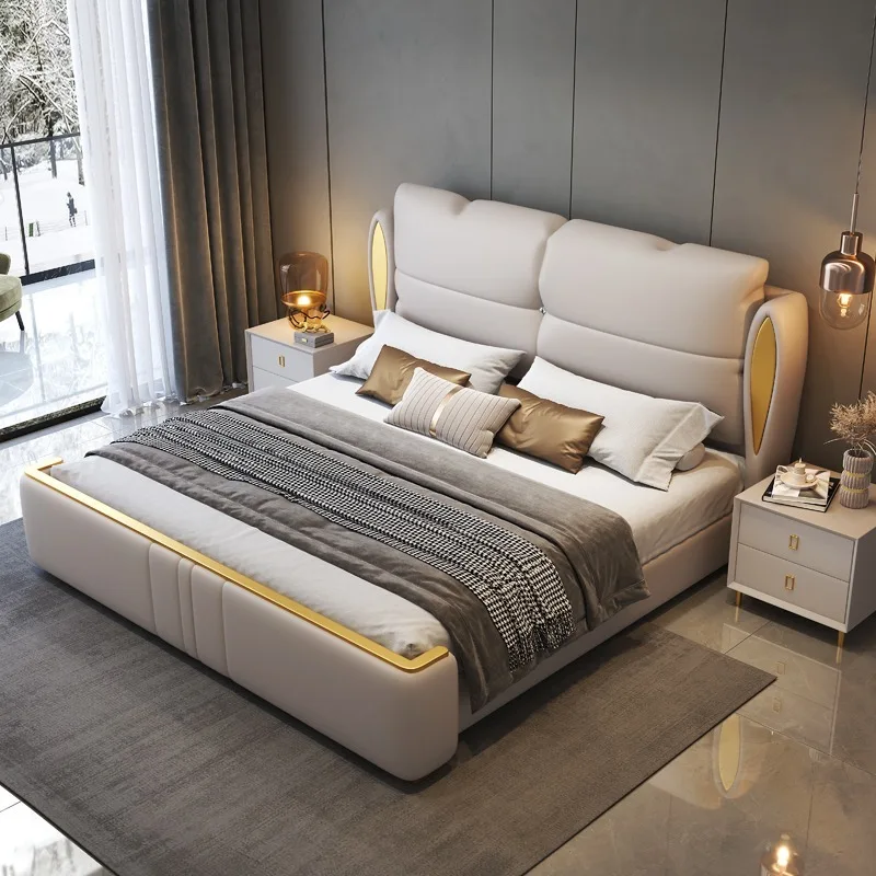 Fancy Headboard Bed Sleeping Minimalist Unique Nordic Bed Upholstered Frame Camas De Casal De Luxo Bedroom Furniture Accessories
