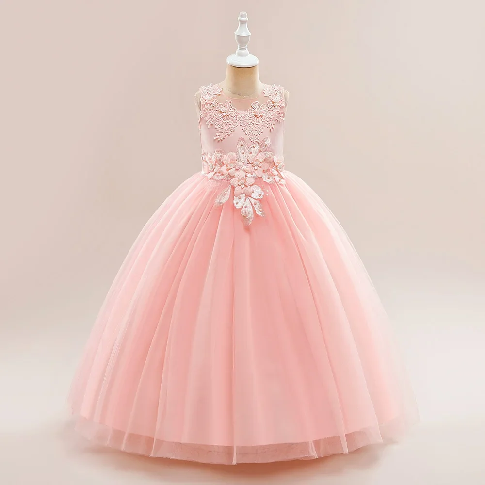Vestidos elegantes de fiesta de Navidad para niñas, disfraces para niños, vestido de dama de honor con flores de encaje, Vestidos de noche de boda para adolescentes
