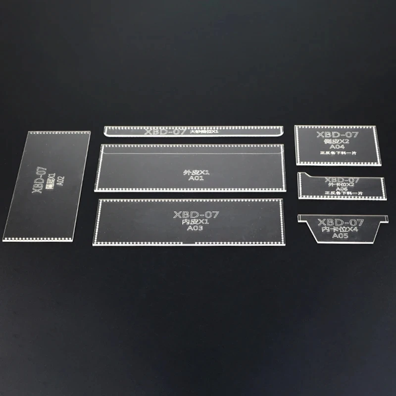 YOMDID 7PCS/Set Clear Acrylic Wallet Pattern Stencil Template Set Leather Handmade Pocket Purse Herramientas Para Trabajar Cueto — zdjęcie 2