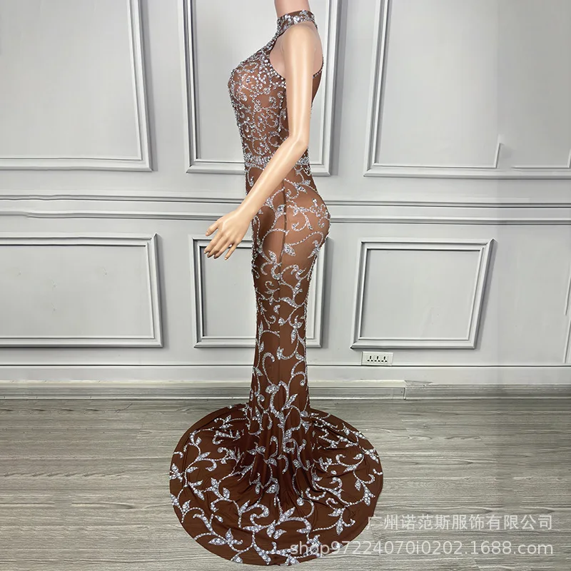 فستان سهرة مجوف برقبة معلقة على شكل زهرة صحراوية، فستان سهرة على السجادة الحمراء، حفلة بار ملهى ليلي، فرقة أداء الغناء، فساتين #3