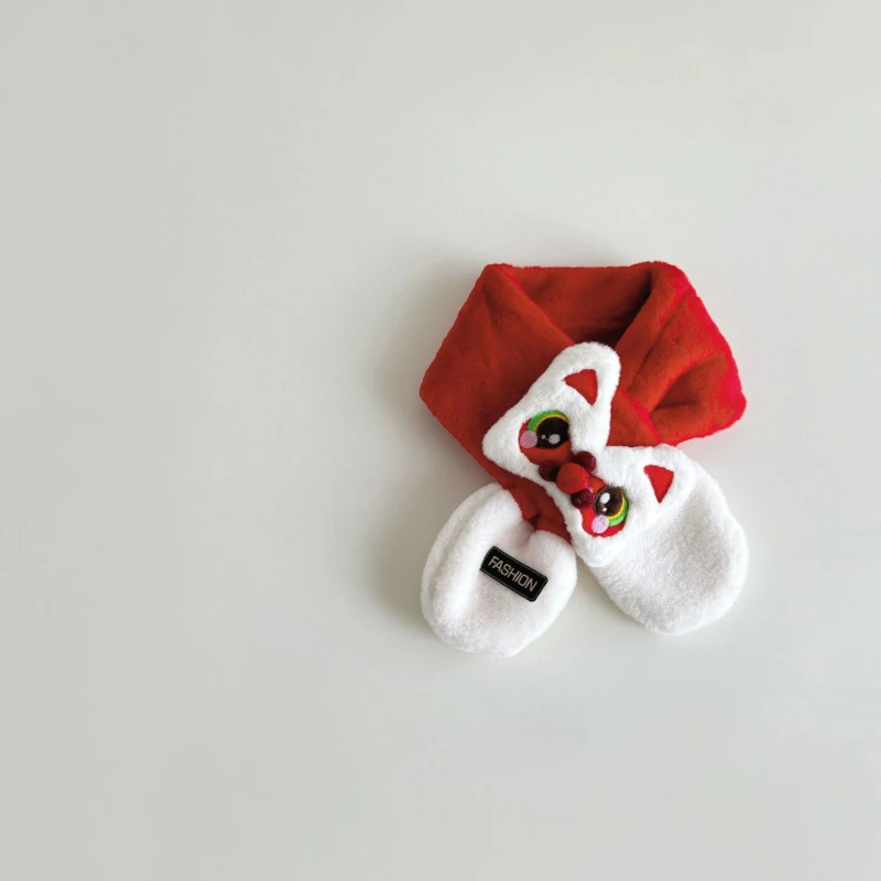 Sciarpa ricamata con leone del risveglio in stile cinese, peluche di cartone animato, addensata per il calore, squisito scaldacollo di Capodanno per neonati