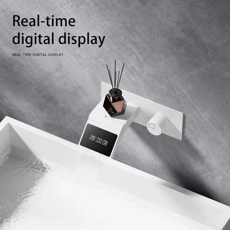 New design digital display folding into the wall faucet hidden embedded basin hot and cold copper