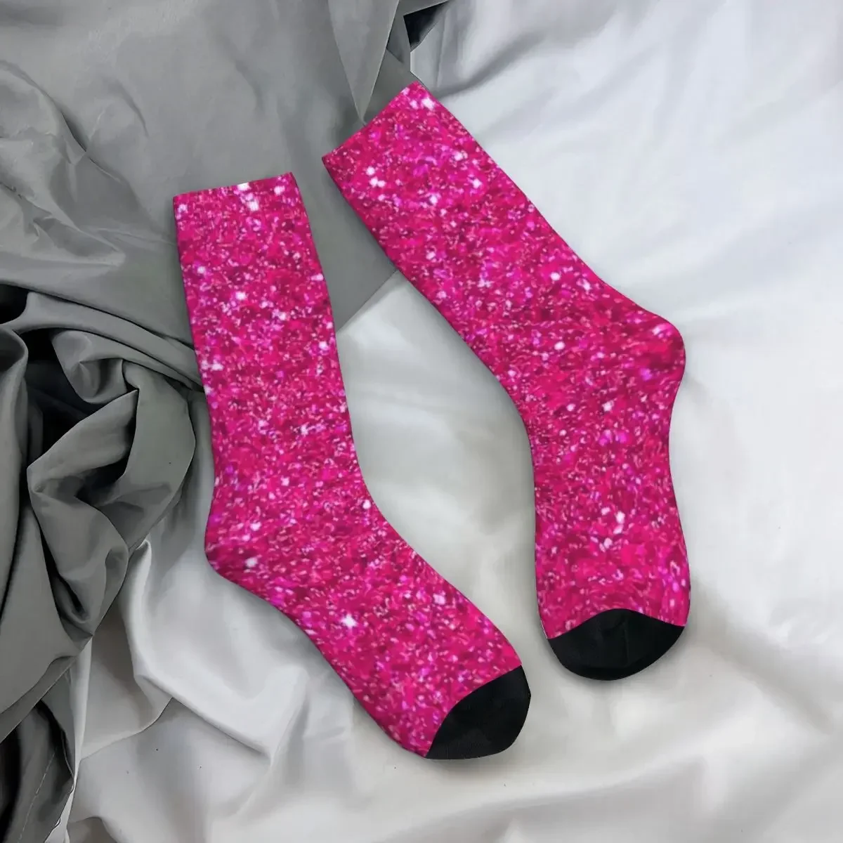 Meias Longas Rosa Glitter para Homens e Mulheres, Meias Harajuku Absorvente de Suor, Acessórios, Presentes, para toda a temporada