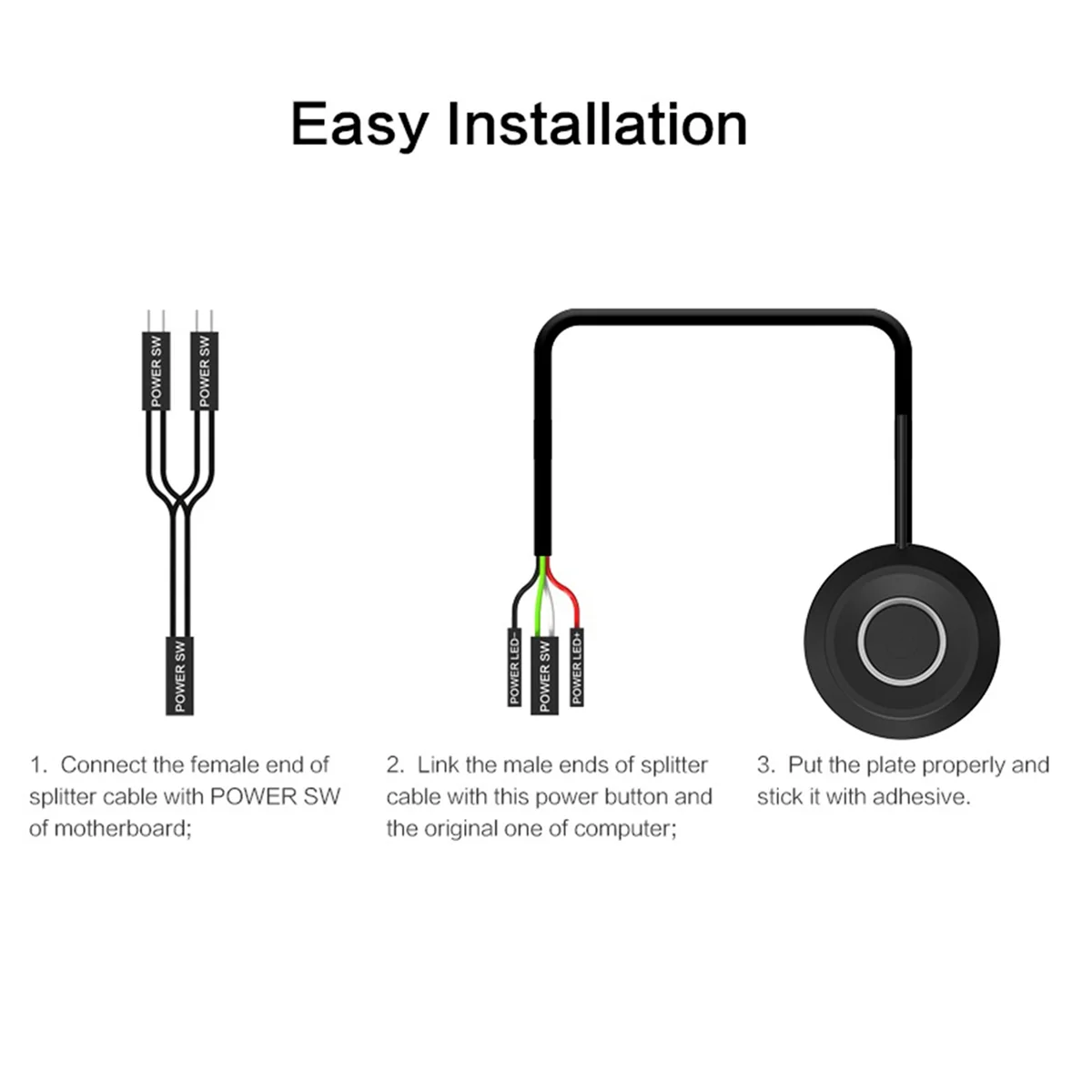 Botón de interruptor de alimentación externo de PC, interruptor de alimentación de escritorio, negro