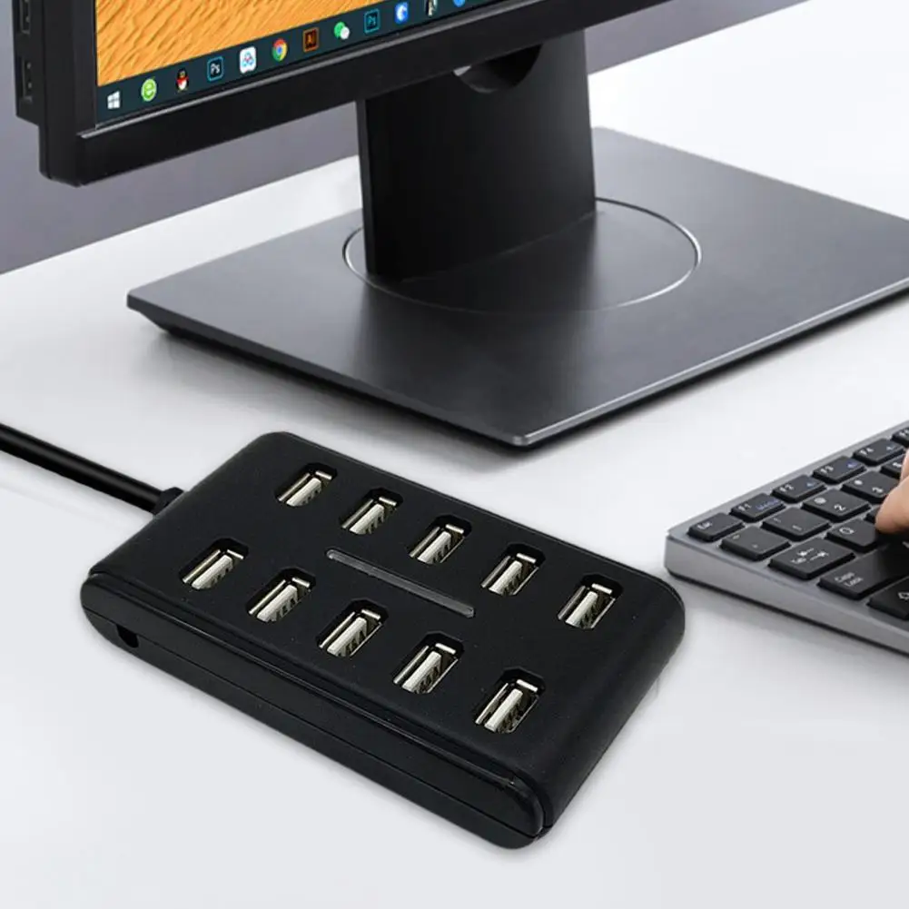 Doca de expansão transmissão de alta velocidade multifuncional 10 em 1 hub de cabo divisor portátil USB 2.0 com interruptor para escritório