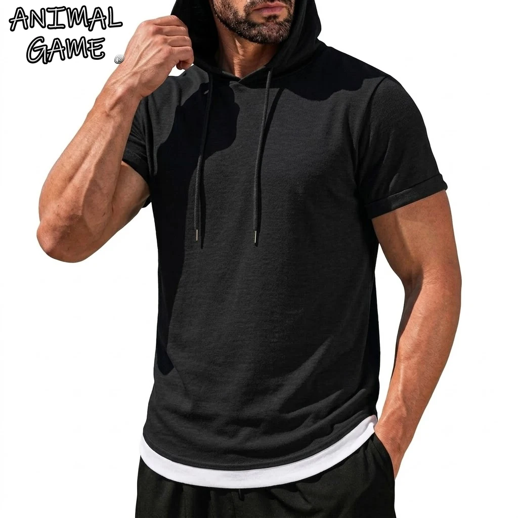 

Летняя мужская толстовка с коротким рукавом, повседневная тонкая футболка, легкий пуловер, дышащий свитшот, корейский уличный стиль, для спортзала