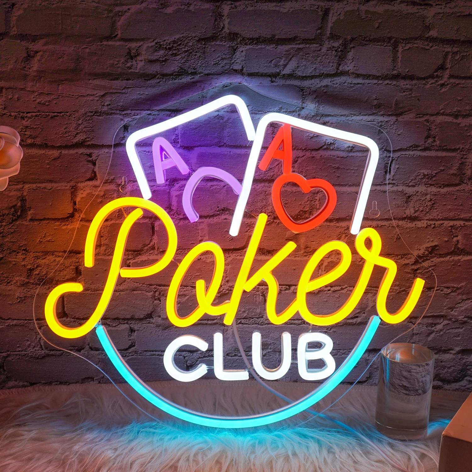 Poker Club Neon Signs Led Lights Playing Cards Dimmable Wall Art Logo Decor For Club Game Room Recreation Room Gaming Lighting