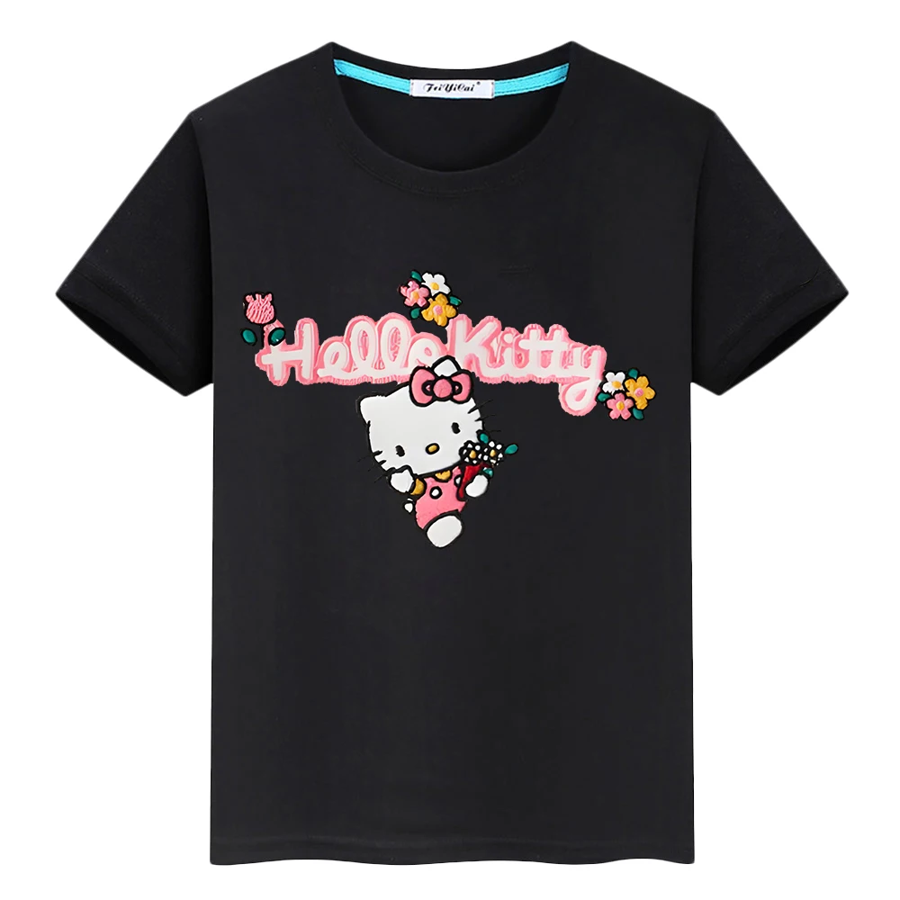 Camiseta con estampado de dibujos animados de hello kitty para niños y niñas, Tops cortos de Anime, ropa de una pieza y2k, 100% algodón, regalo de verano