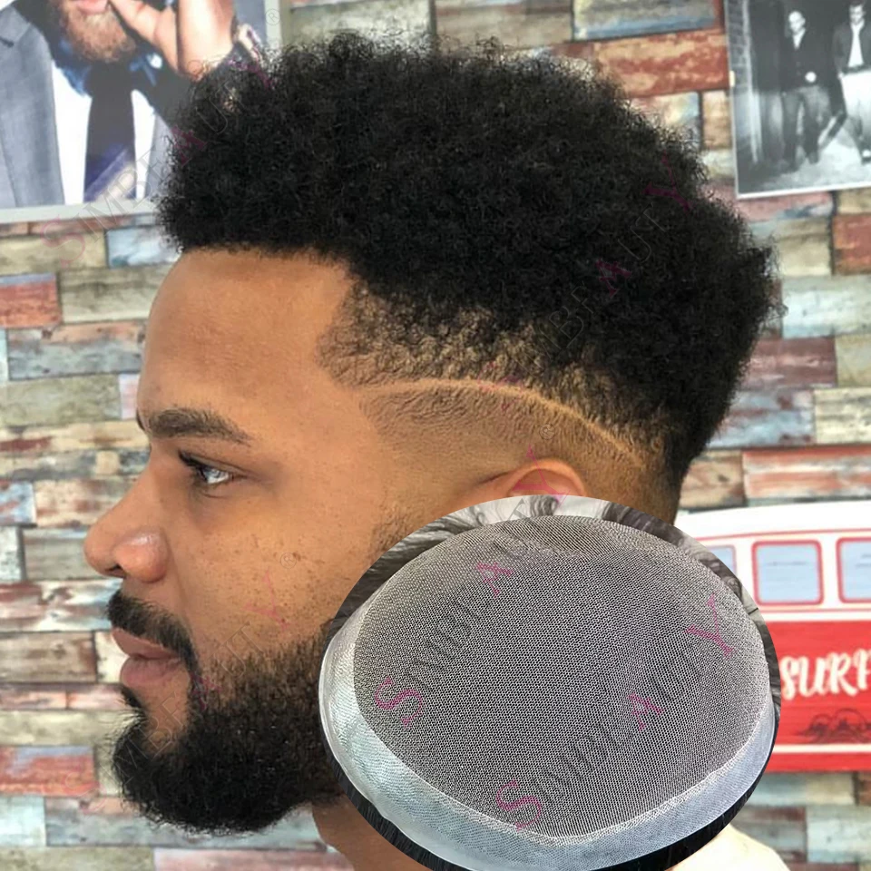 

Черный 6 мм афро плотные вьющиеся австралийские кружевные и тонкие кожаные дышащие парики из искусственной кожи мужской парик протезы натуральные волосы моно человеческие волосы Unite