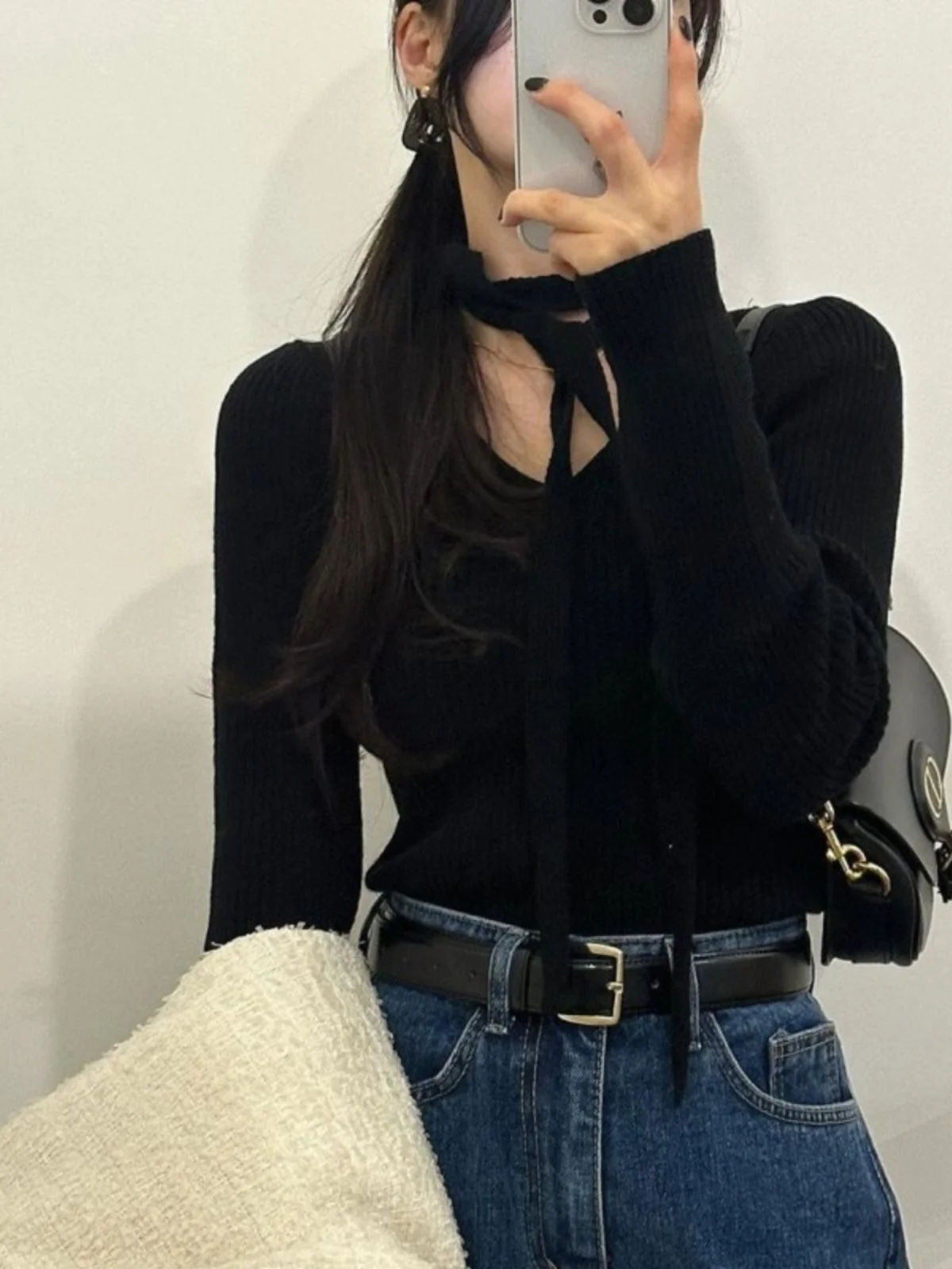 

Autumn V-ne Long Sve Knitted Sweater Women's Slimming Sli Korean Version Outerwear Trendy Color Commute