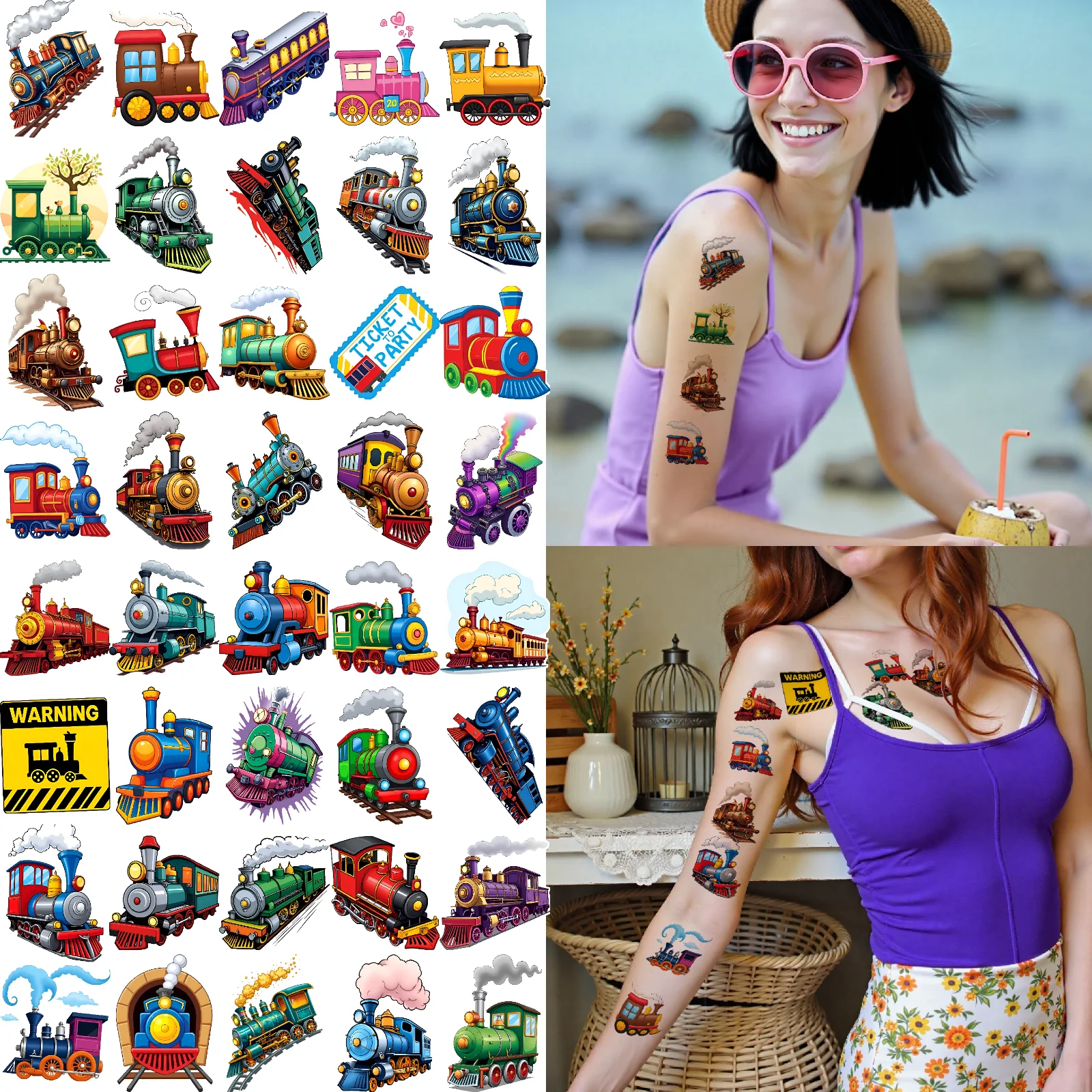 

54 шт., временные татуировки, мультяшные наклейки, временные татуировки, наклейки с поездом для мужчин, щеки, взрослые