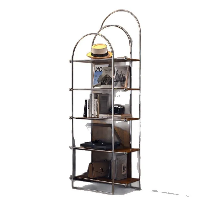 

Retro medieval French light luxury Nordic stainless steel bookshelf