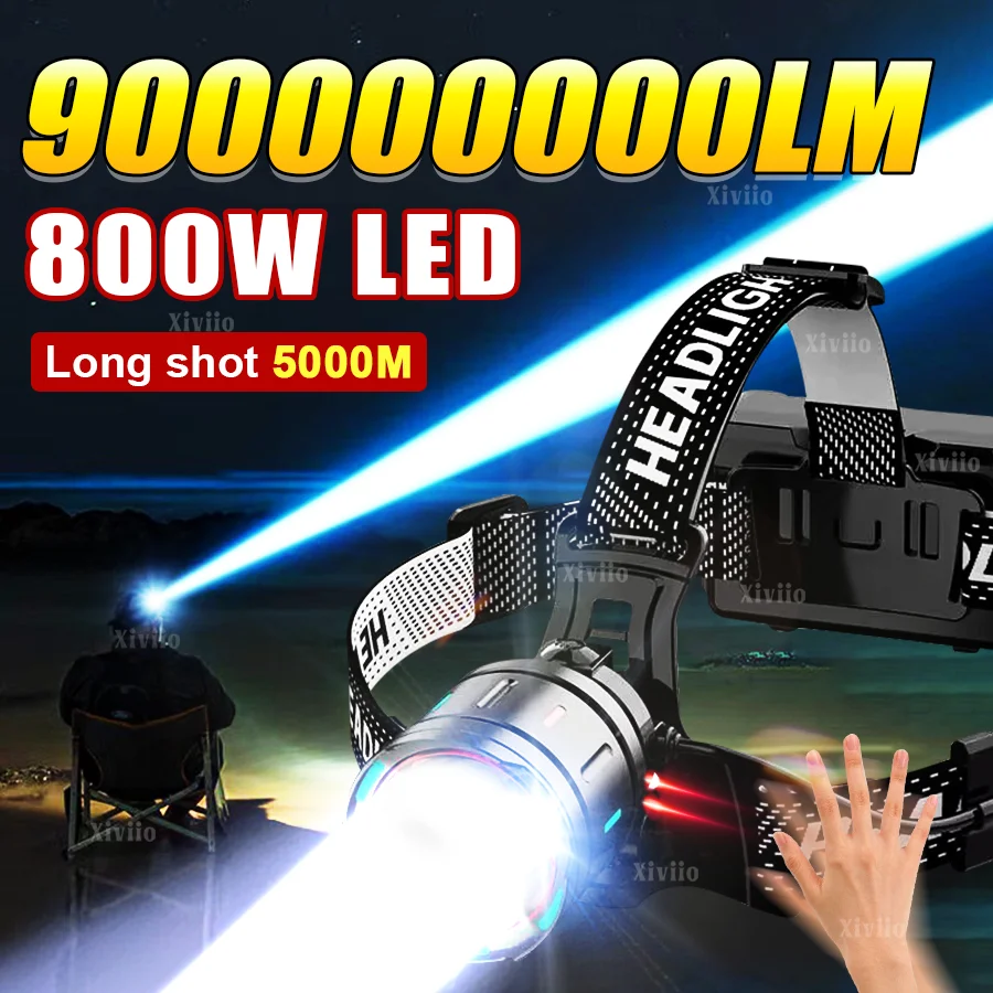 

Новый супер яркий светодиодный налобный фонарь 800 Вт с ИК-датчиком, мощный перезаряжаемый налобный фонарь типа c, налобный фонарь для рыбалки и охоты