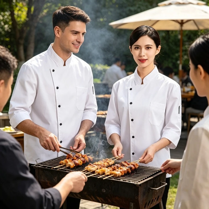

Uisex Seven Quarter Sleeve Chef's Uniform for Four Seasons General Hotel, Restaurant, Kitchen and Other Scene Specific Use