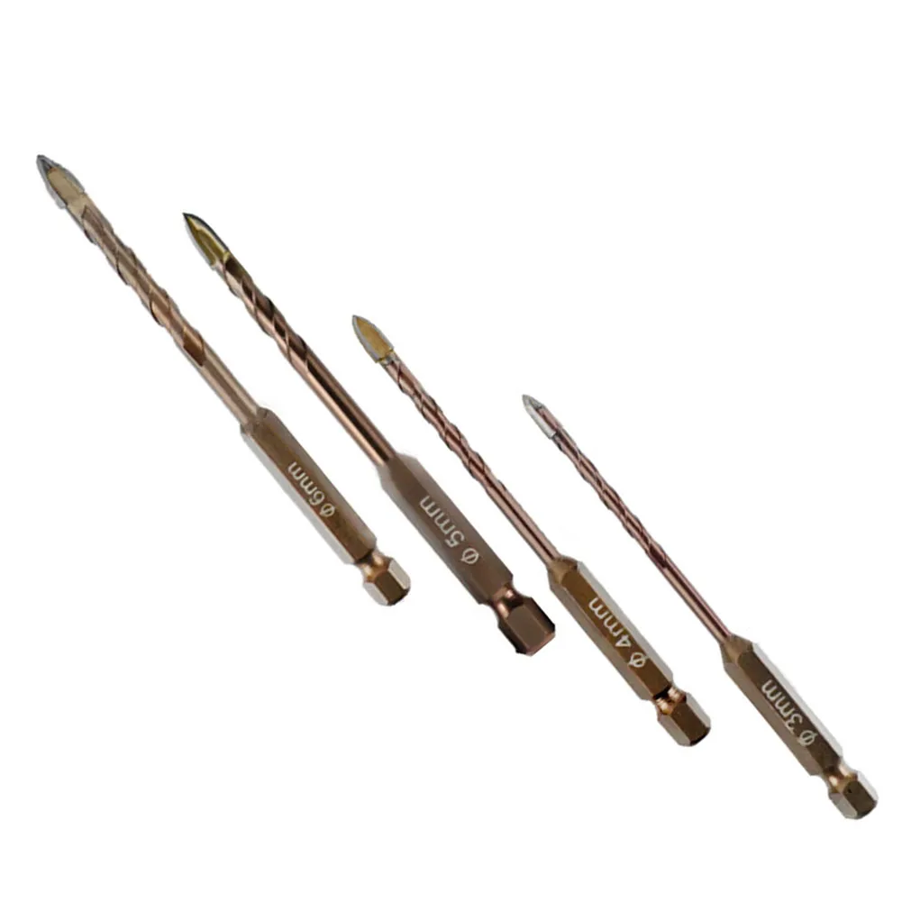 مجموعة لقم ثقب البلاط السداسي المتقاطع مكونة من 4 قطع لثقوب الحفر في الخشب والزجاج المعدني والبلاستيك مع مثقاب يدوي أو كهربائي