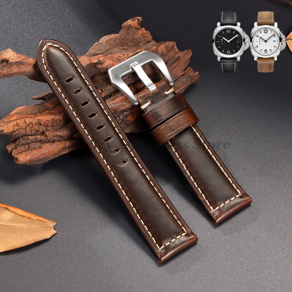 

Ремешок из маслянистой восковой кожи для Panerai Band для мужчин и женщин PAM111/441/312, ремни из натуральной воловьей кожи для Omega 20 мм, 22 мм, 24 мм, 26 мм