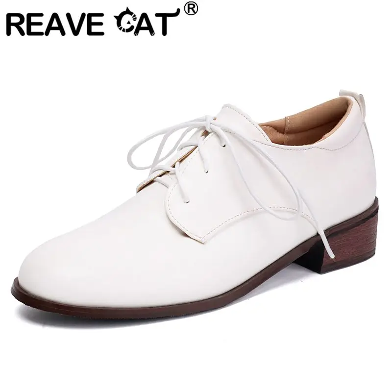

Бренд REAVE CAT 2025 Повседневная офисная женская обувь с круглым носком на низком каблуке 3,5 см на шнуровке Большой размер 41 42 43 Повседневные женские туфли-лодочки весна