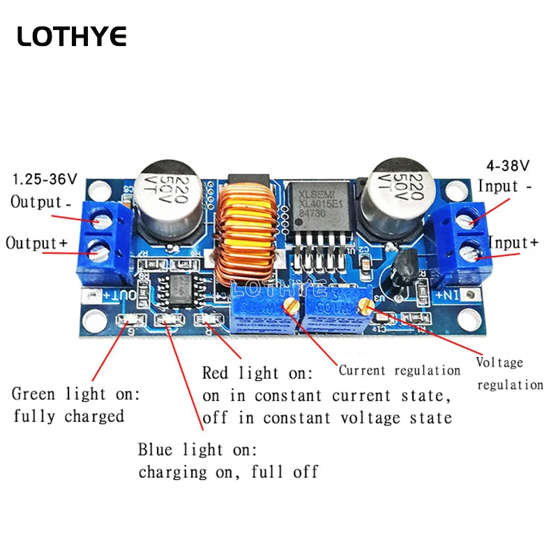 Constant Current and Constant Voltage High Current 5A Li ion Battery Charging LED Drive Buck Constant Current Module Stabilizer