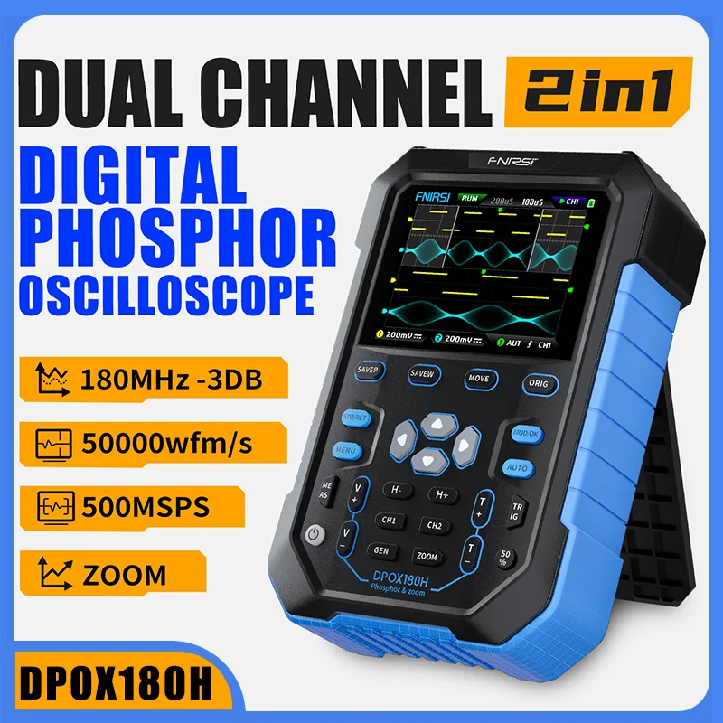 FNIRSI DPOX180H المحمولة شاشة الفلورسنت ملتقط الذبذبات الرقمي 180 ميجا هرتز 50,000wfms/S 2 في 1 مولد إشارة 20 ميجا هرتز التكبير