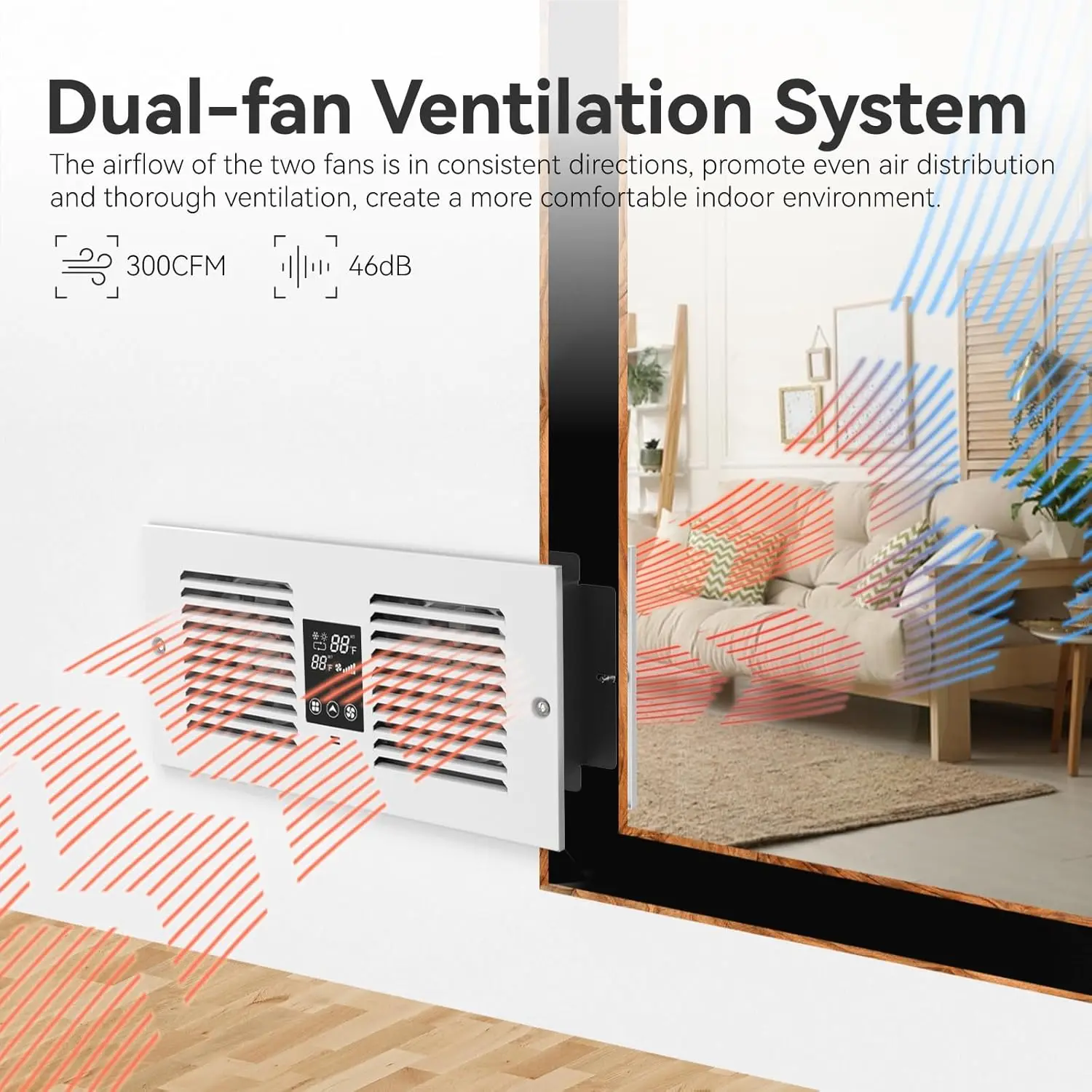 Room Fan with Remote Control, 300CFM Through Wall Vent Fan with Dual Fan, 5-Speed, with Temperature Control, for Kitchen, Laundr