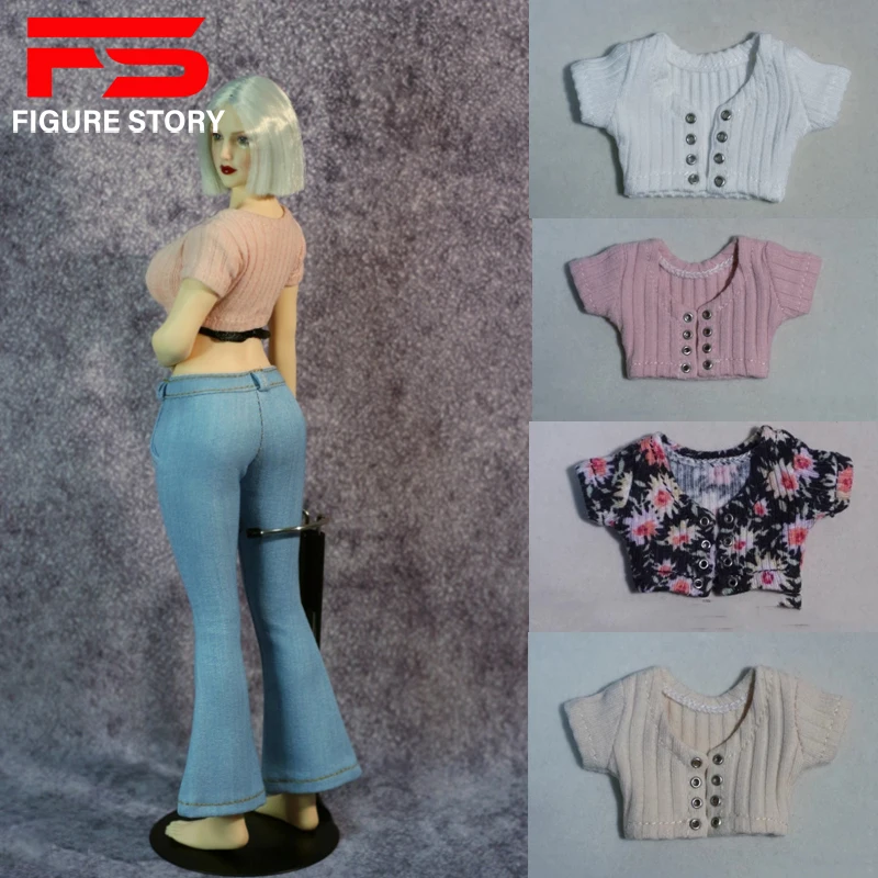 

1/6 scale female dolls clothes T-shirt Cowboy flared pants fit 12'' action figure body model