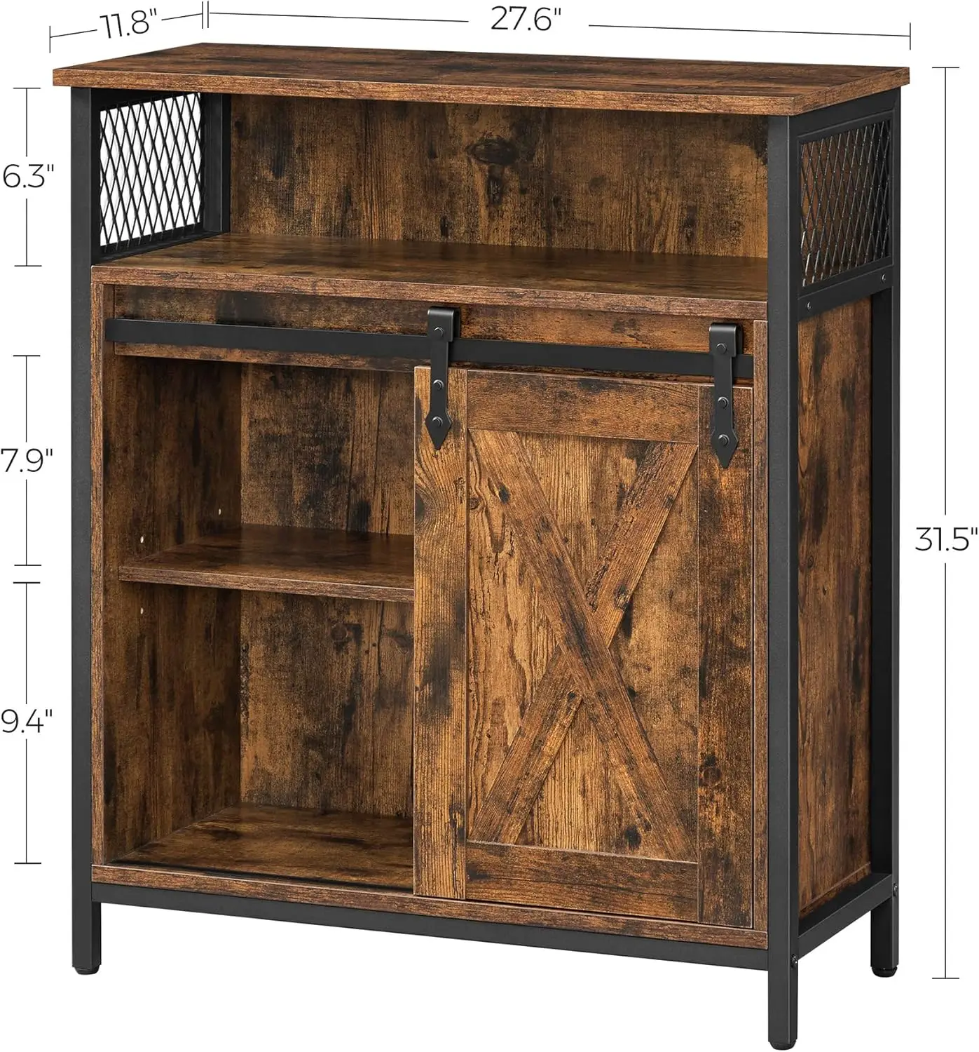 Armadietto a buffet, credenza con scomparto aperto, anta scorrevole per fienile, 11,8