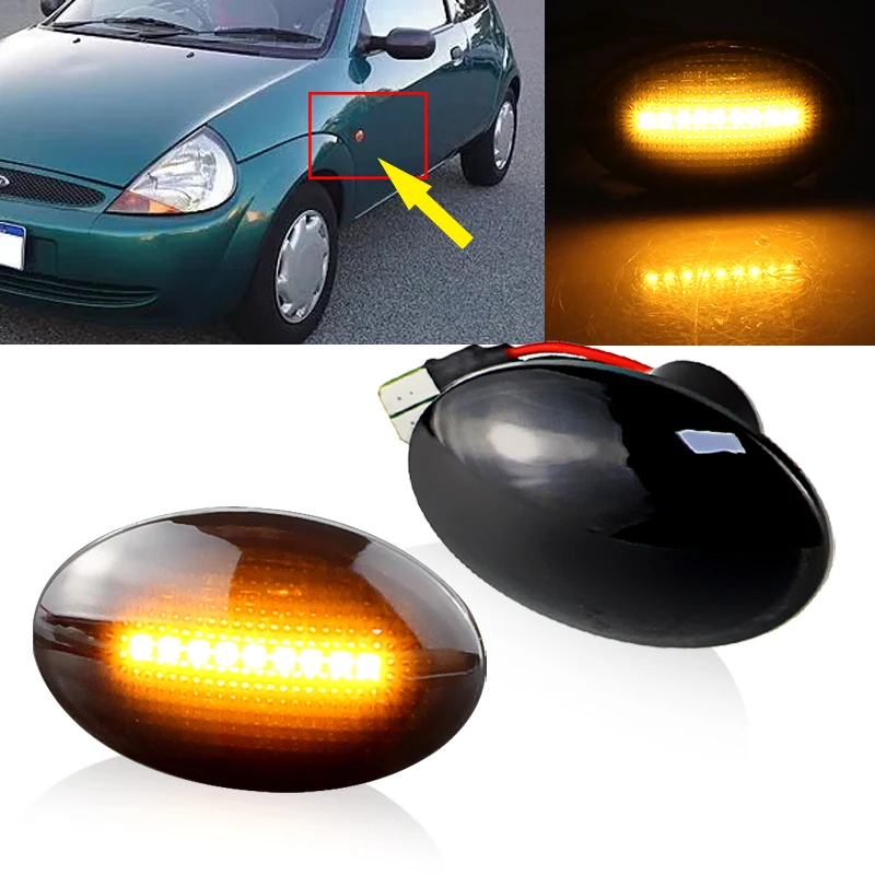 2PCS For Ford KA 1996-2004 2005 2006 2007 2008  Fiesta MK4 1995-2001 Transit 1995-2000 LED Side Marker Light Turn Signal Blinker