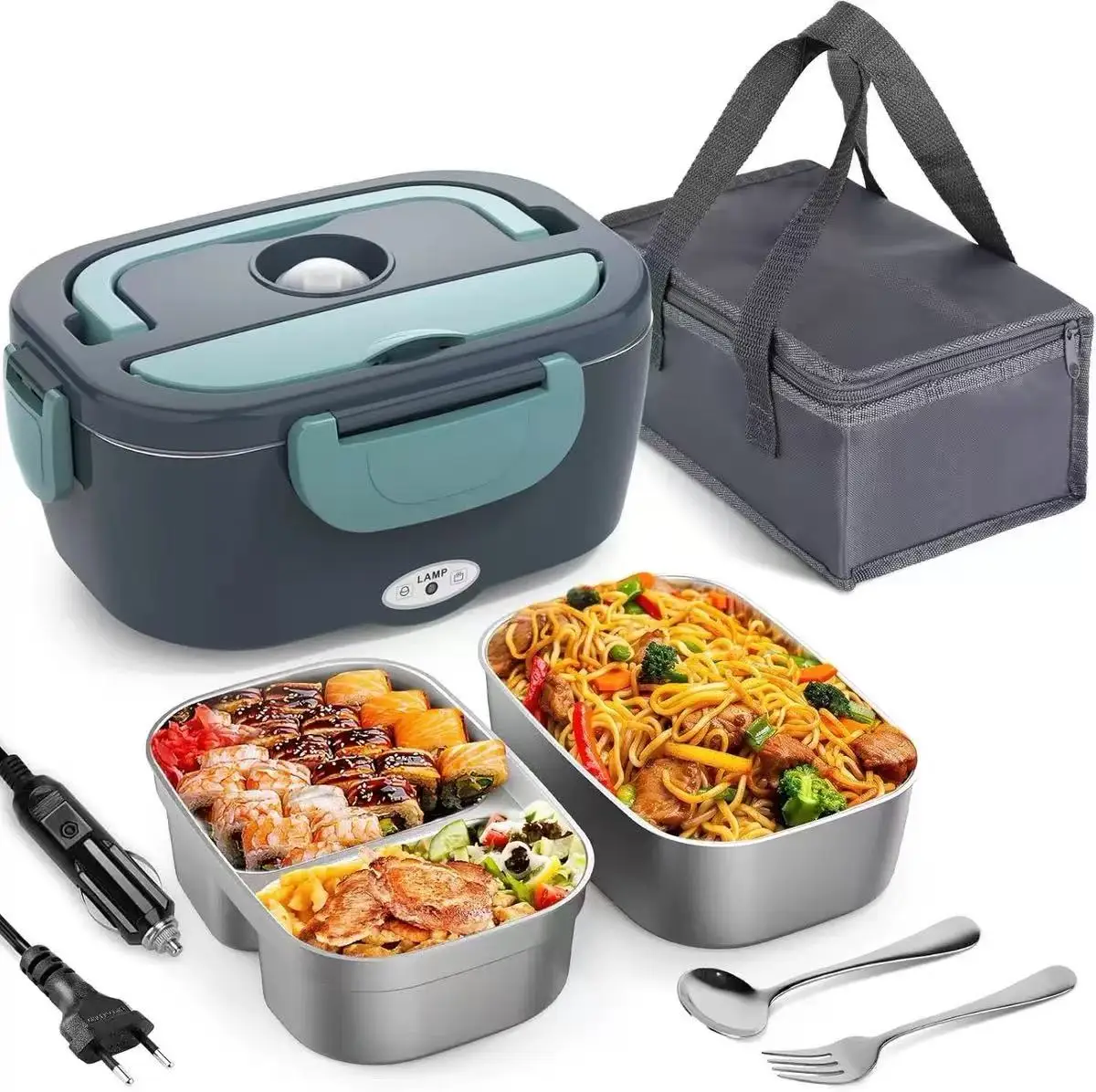 

EU Lunch Box Food Heater Leakproof Portable Food Warmer Heated Lunch Box for Car Home Truck Stainless Steel Container 12V 24V