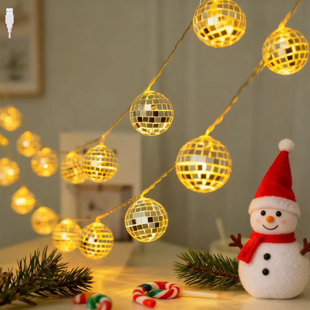 

3 м/20 светодиодный USB диско-зеркальный шар, гирлянда, диско-шар, светодиодная гирлянда, светоотражающая яркая шаровая лампа для декора вечеринок в помещении