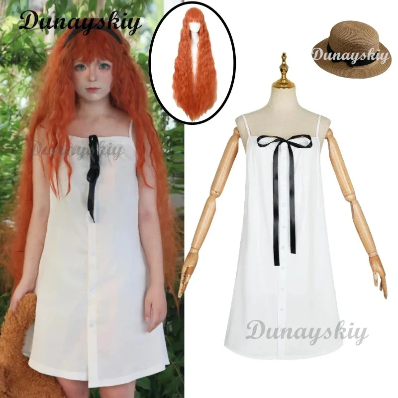 

DY2025Аниме игра Friel Косплей Костюм Парик Белое Платье Лолита Cos Длинные Волосы Оранжевый Полный Комплект Костюм Хэллоуин Вечеринка