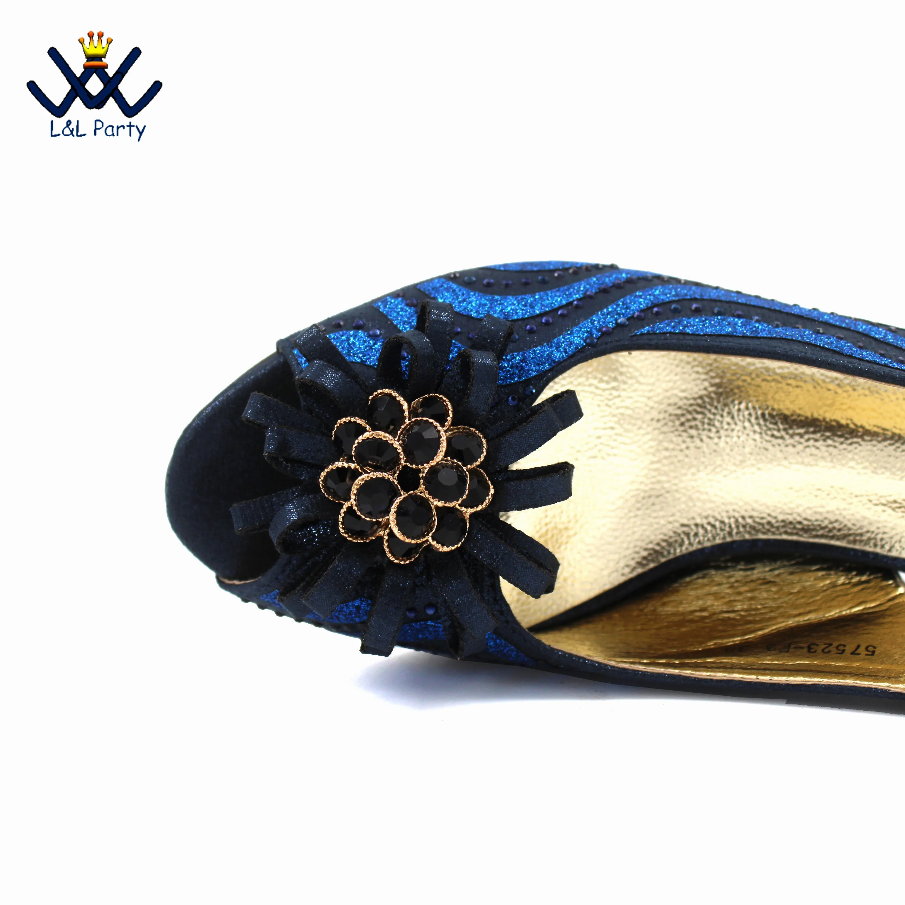 Dark Blue New Design Fashion Italian Women Shoes Matching Bag Set Low Heel Specials Design Comfortable Heels for Wedding Party