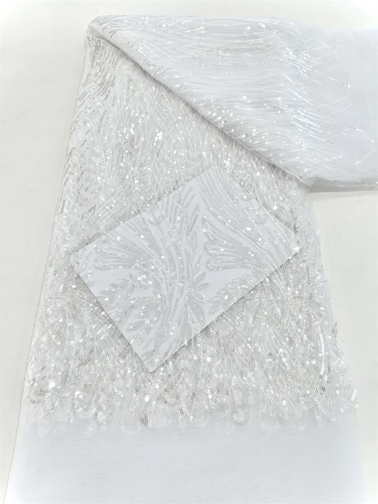 Оптовая продажа, африканская кружевная ткань с бисером, французская свадебная кружевная ткань с блестками, 2025, роскошная нигерийская тюлевая кружевная ткань, материал от кутюр