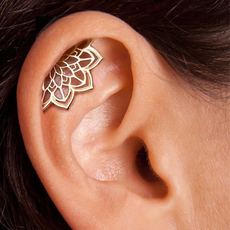 

Bohemian Lotus Flower Earring Geometric Hidden Helix Piercing Gold Color Halloween Earring Jewelry Accessories Party Gift